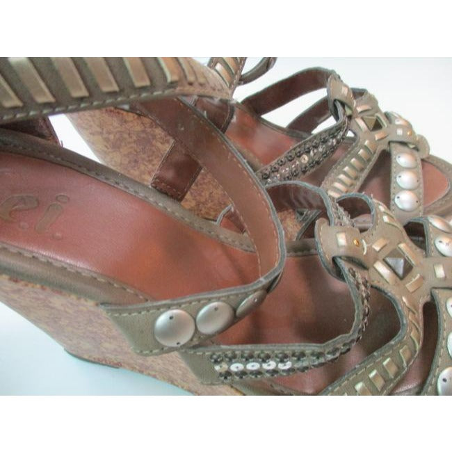 Lei Tan Snakeskin Cork Wedge Sandals Size Us