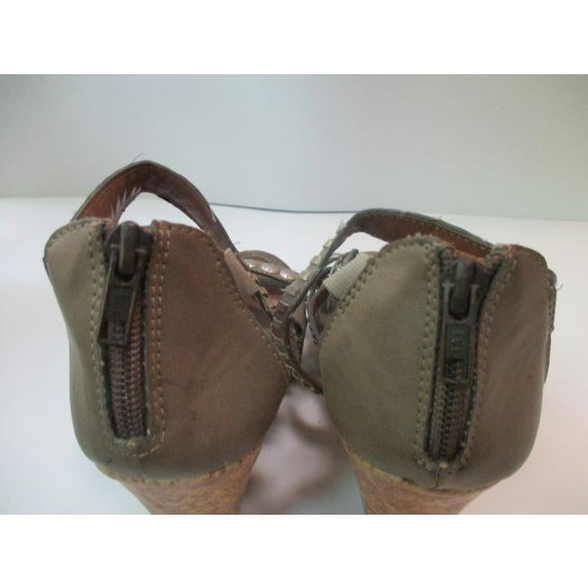 Lei Tan Snakeskin Cork Wedge Sandals Size Us