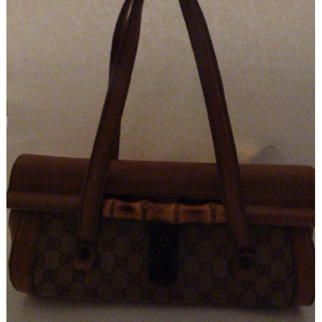 Gucci Guccissima Print Canvasleather Bamboo Bullet Tan Leather Satchel