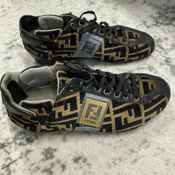 Fendi Tobacco Zucca Print Faux Fur Sneakers