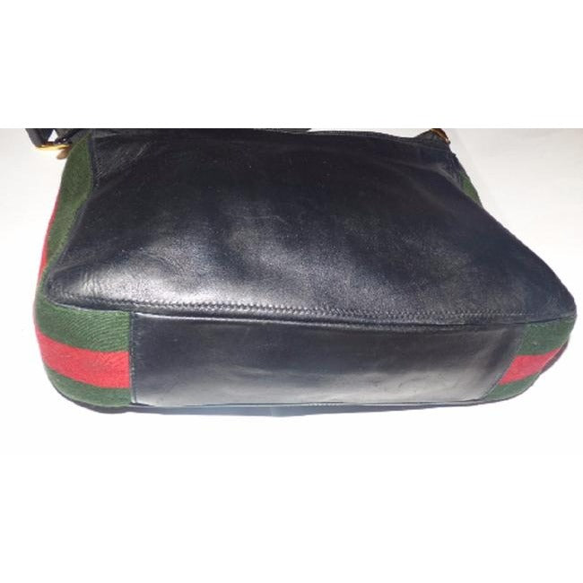 Gucci Vintage Pursesdesigner Purses Black With Redgreen Stripe Leather Hobo Bag