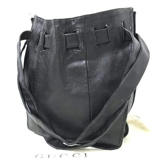 Gucci vintage Tom Ford era, AMAZING, classic, Gucci, snakeskin textured, black leather, drawstring top, bucket bag satchel