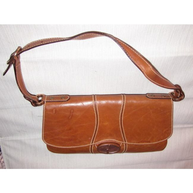 Gucci Vintage Cognac Or Chestnut Leather With Contrast Stitching And Brass Hardware