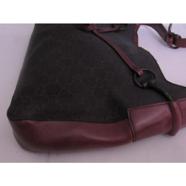 Gucci Newer Brown Large G Logo Print Canvas And Brown Leather Satchel