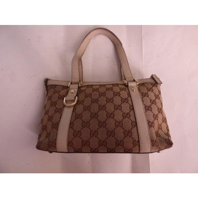 Gucci Abbey Vintage Brown Large Logo Print Canvas And White Leather