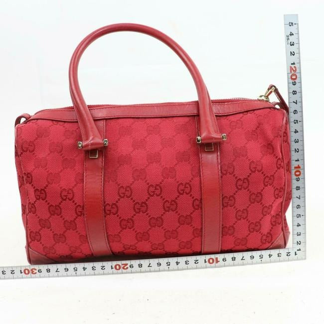 Gucci Boston Guccissima Print Canvasleather Red Large G Logo Canvas And Leather Satchel