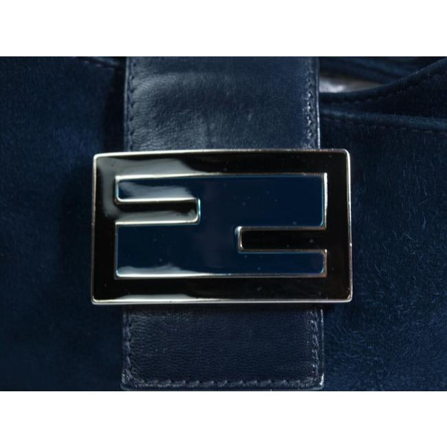 Fendi Shoulder Bag Hobo W Suedeleather V Shaped Style Clasp Blue Suedeblack Enamel Ff And Leather Sa