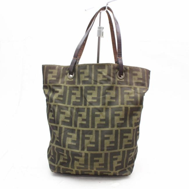 Fendi Brown Tobacco Zucca Large F Logo Print Canvas And Brown Leather Tote