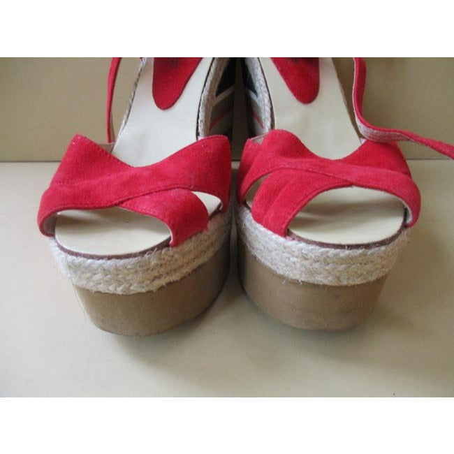 Red Suede Striped Cork Foam Platform Sandals Size Us