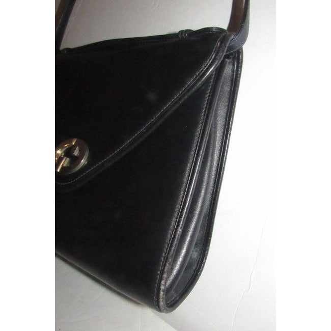 RARE, vintage, Gucci, black leather, original '1973 two-way top handle' shoulder purse with a removable strap