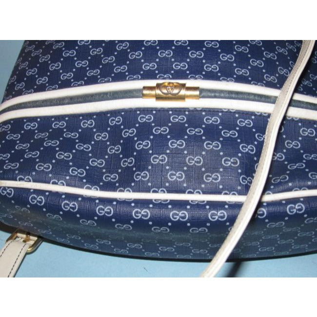 Gucci White Micro Guccissima Print on Blue Leather Bucket Bag w Nautical Look