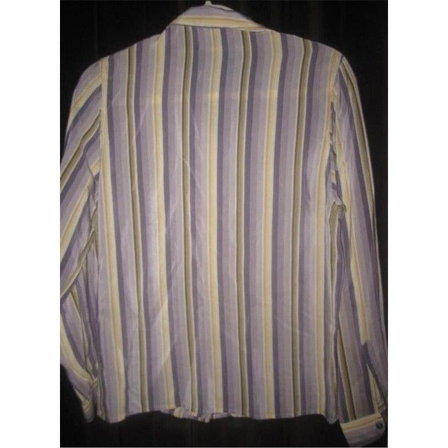 Salvatore Ferragamo Striped Shades Of Purple And Gold Silk Button Down