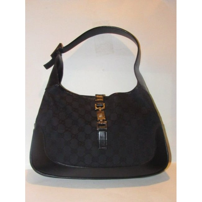 Gucci Jackie Guccissima Black Charcoal Gray G Print Leather Canvas Hobo Bag