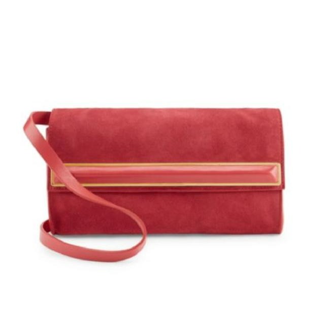 Halston Two Way Red Suede And Red Leather Cross Body Bag