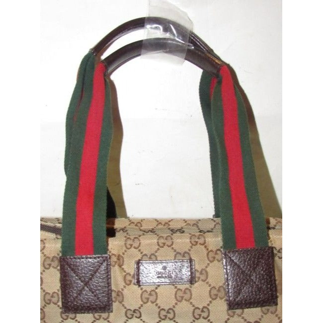 Gucci Web Supreme With Red Green Straps Brown And Gg Leather Tote