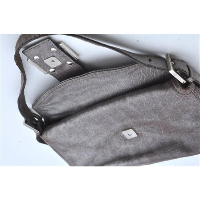 Fendi Shoulder Bag Double Flap Mamma Gray Lambskin Leather Baguette