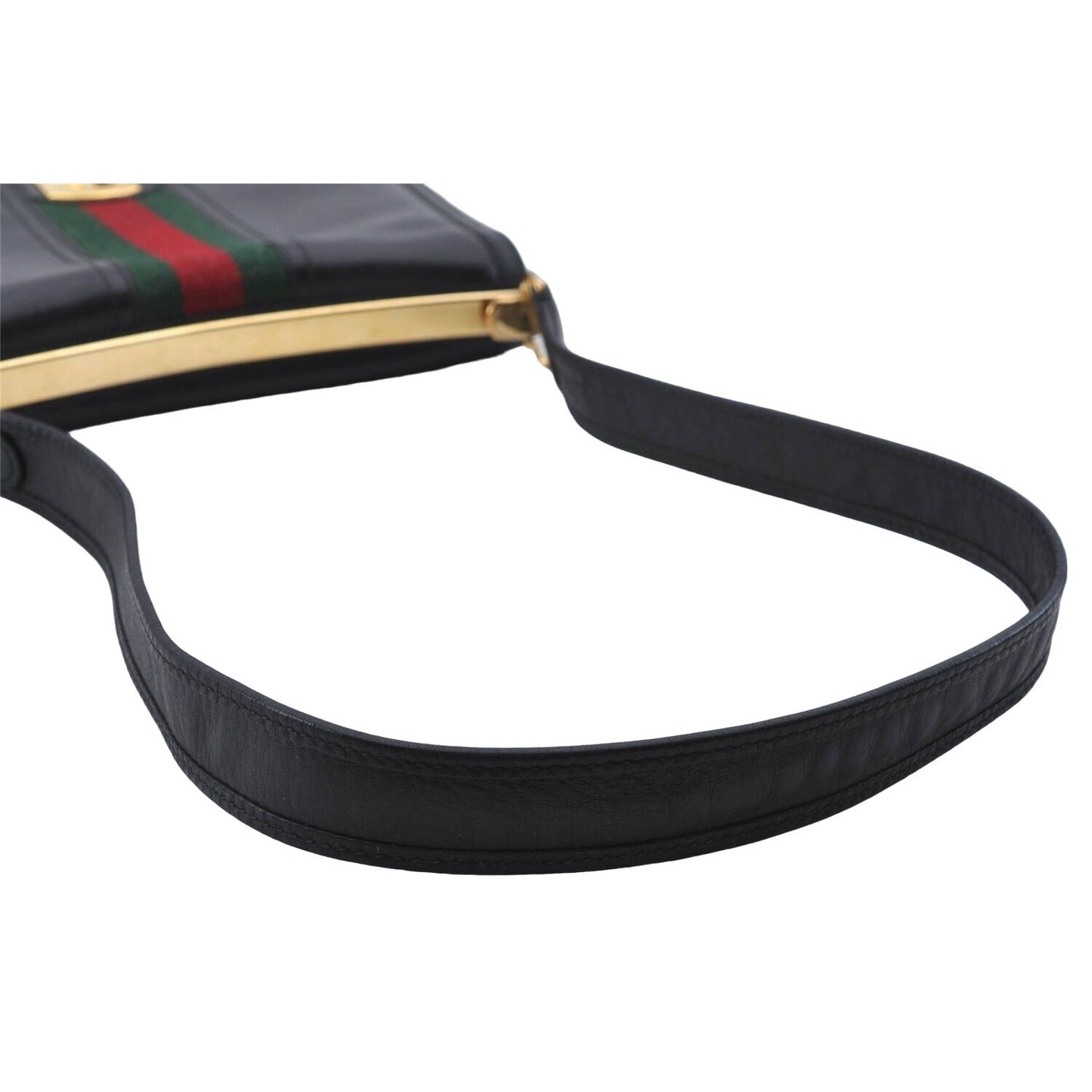 Vintage, RARE, Gucci, mod, black leather, saddle bag shoulder purse with a wide red & green center stripe, and bold gold accents g