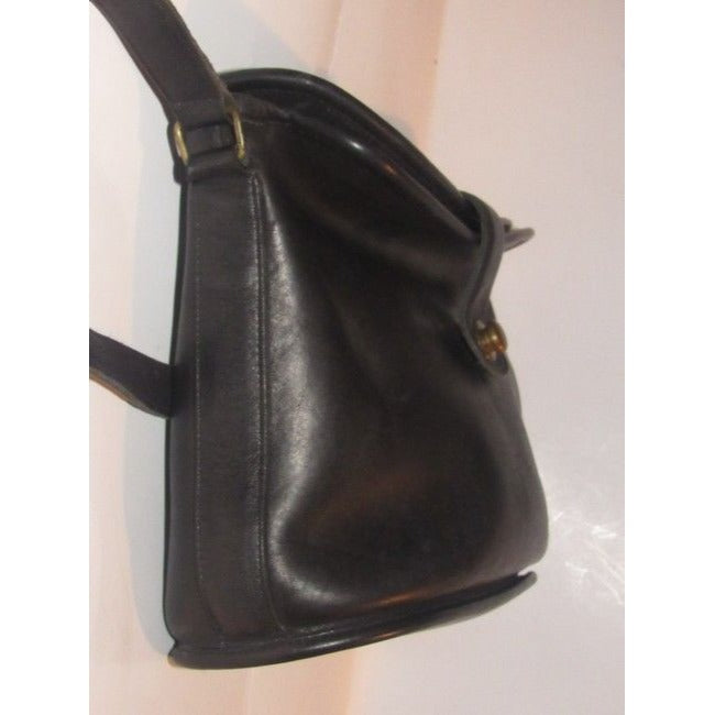 Coach, 'Legacy Fold-over Satchel', large, snap top, bucket shaped, satchel style, shoulder bag in buttery soft black leather