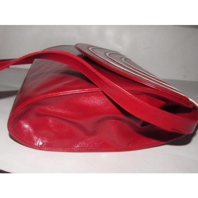 Bally Vintage Pursesdesigner Purses Red Leather With White Striped Accents Shoulder Bag