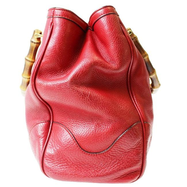 Gucci Vintage Top True Red Leather With Bamboo Handles And Gold Hardware Tote