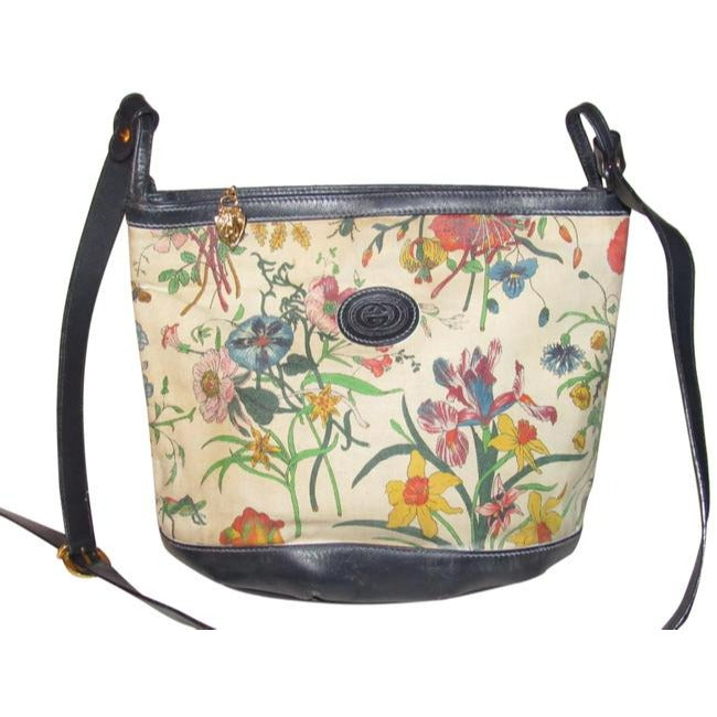 Gucci Garden Souvenir Vintage Pursesdesigner Purses Floral Print Canvas And Navy Blue Leather Satche