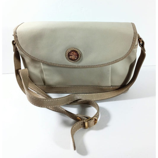 1980s, Balmain, off white/ivory leather, shoulder bag with a twist clasp on the envelope flap, multiple compartments, all of its paper work