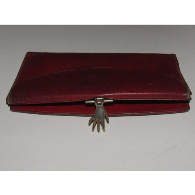 Gucci Red Leather With Gold Hand Clasp Vintage Wallet