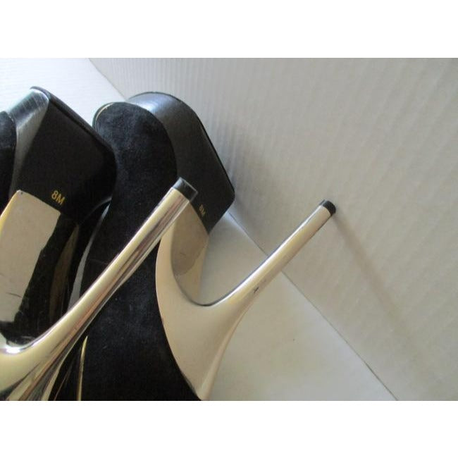 SALE! Michael Kors Black Suede Gold Heels And Piping Classic Platform Pumps Size 8M Us