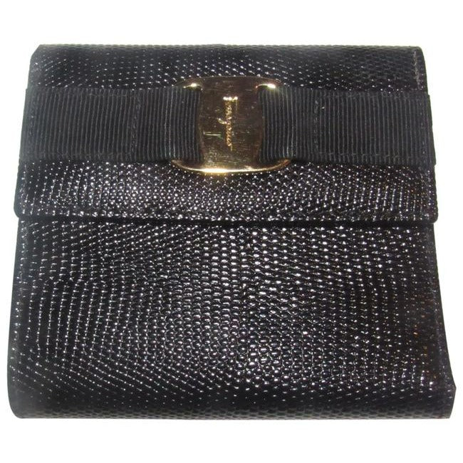 Salvatore Ferragamo Black Textured Leather Vintage Wallet