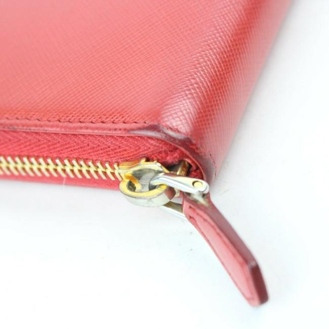 Prada True Red Saffiano Leather Xl Zip Around Style Continental Wallet