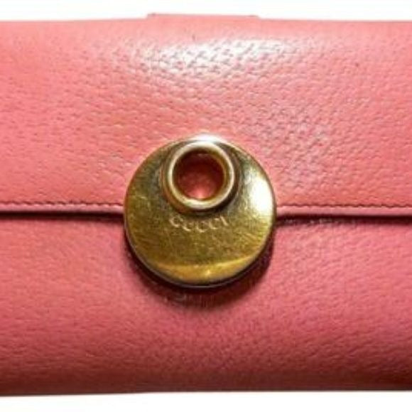 Gucci Pink Leather 'Eclipse' Style XL Gold Disk