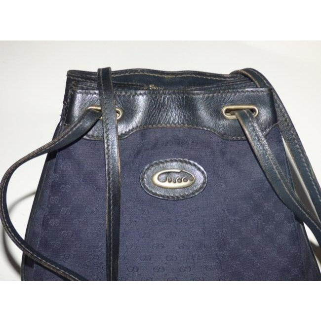 Gucci Navy Blue Micro G Logo Print on Midnight Blue Leather Bucket Bag