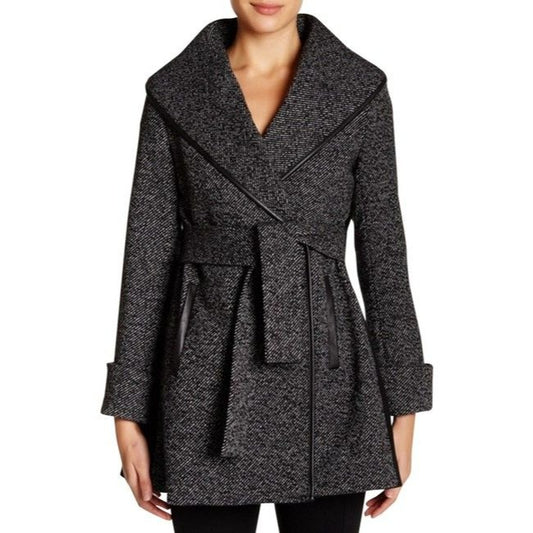 Trina Turk Black Tweed Wool Cashmere Blend Coat