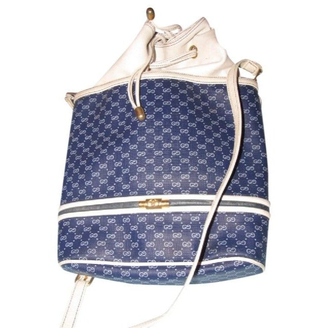 Gucci White Micro Guccissima Print on Blue Leather Bucket Bag w Nautical Look