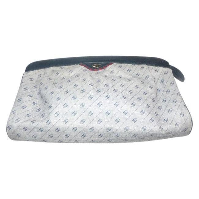 Gucci Anniversary Leather Coated Blue Link Printed Navy Leather Coated Canvas Clutch