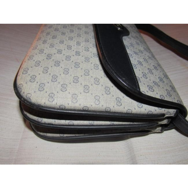 Gucci Vintage Navy Small G Logo Print Coated Canvas And Navy Leather Shoulder