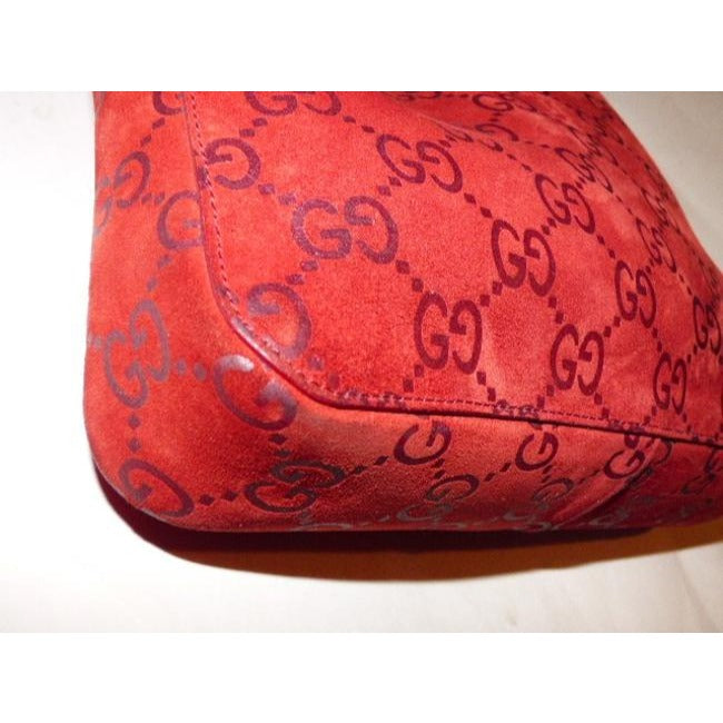 Gucci Vintage Red Suede And Leather With Embossed Large G Print Leather Canvas