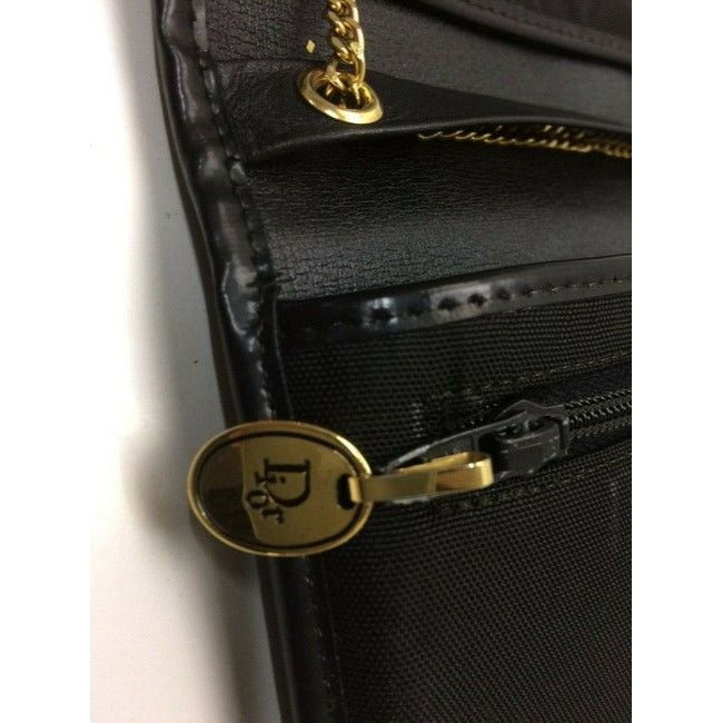 Dior Canvasleather Two Way Purse With Gold Chain Strap Black Logo Print Leather And Canvas Cross Bod