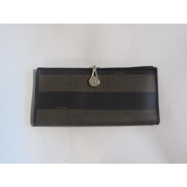 Fendi Pequin Wide Striped Print Coated Canvas In Browns And Brown Leather Vintage Wallet