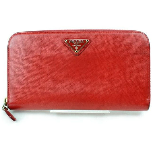 Prada True Red Saffiano Leather Xl Zip Around Style Continental Wallet