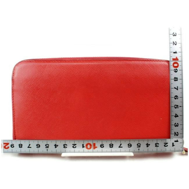 Prada True Red Saffiano Leather Xl Zip Around Style Continental Wallet