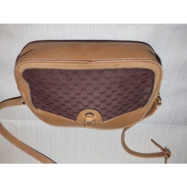 Gucci Vintage Camel Leather And Brown Small G Logo Print