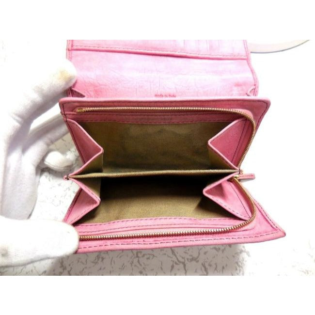 Fendi Pink Suede Leather With Gold Studs Bi Fold Wallet