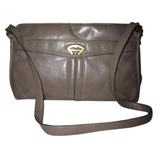 Etienne Aigner Vintage Taupe Leather Gold Accents Shoulder Bag