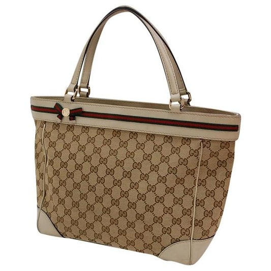 Gucci Vintage Brown Large Logo Print Canvas And White Leather With Red And Green