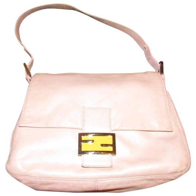 Fendi Mamma Pink Lambskin Baguette w Yellow Enamel FF Clasp