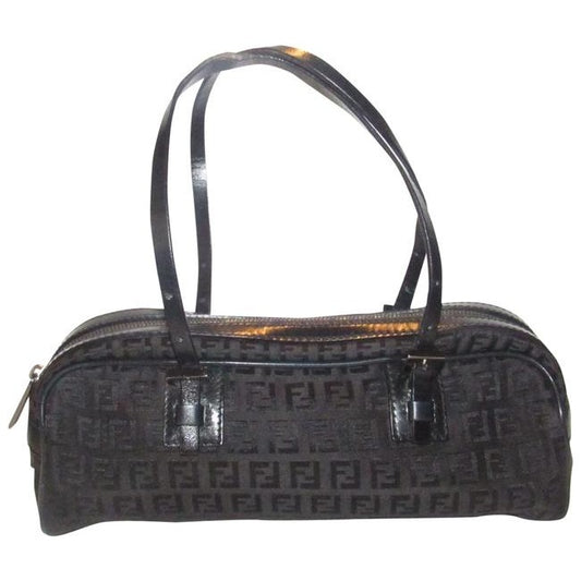 Fendi Shoulder Pursesdesigner Purses Black Small F Zucchino Logo Print Canvas And Leather With Gunme