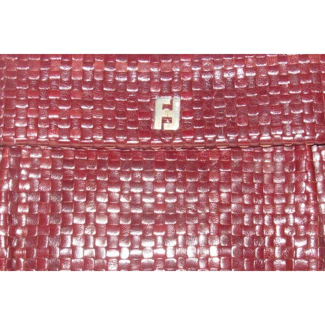 Fendi Vintage Purses Brown Woven Leather With A Leather Strap Handle In The Back Clutch