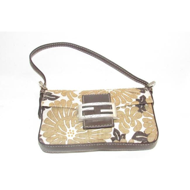 Fendi Zucchino Beaded Pursesdesigner Purses Brown Floral Print W Beads Canvas Leather Beading Baguet