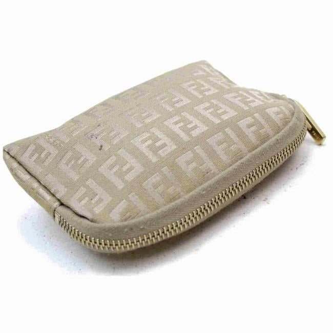 Fendi White Zucchino Print on Taupe Canvas And Leather Clutch/Cosmetic Bag